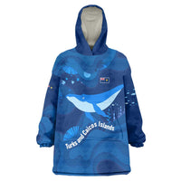 Turks and Caicos Islands Wearable Blanket Hoodie with Blue Ocean Whale and Coral Reef Design - Wonder Print Shop