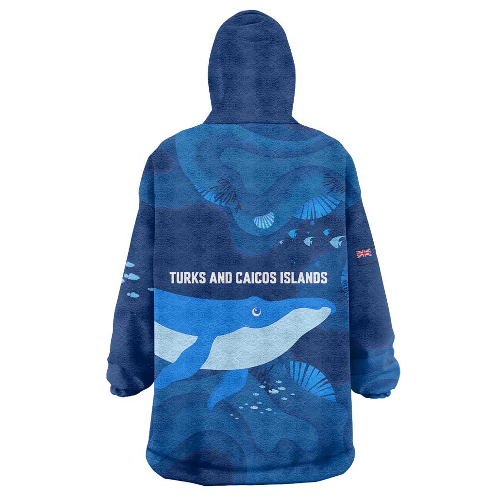 Turks and Caicos Islands Wearable Blanket Hoodie with Blue Ocean Whale and Coral Reef Design - Wonder Print Shop