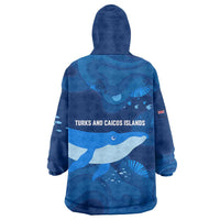 Turks and Caicos Islands Wearable Blanket Hoodie with Blue Ocean Whale and Coral Reef Design - Wonder Print Shop