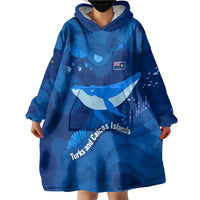 Turks and Caicos Islands Wearable Blanket Hoodie with Blue Ocean Whale and Coral Reef Design - Wonder Print Shop