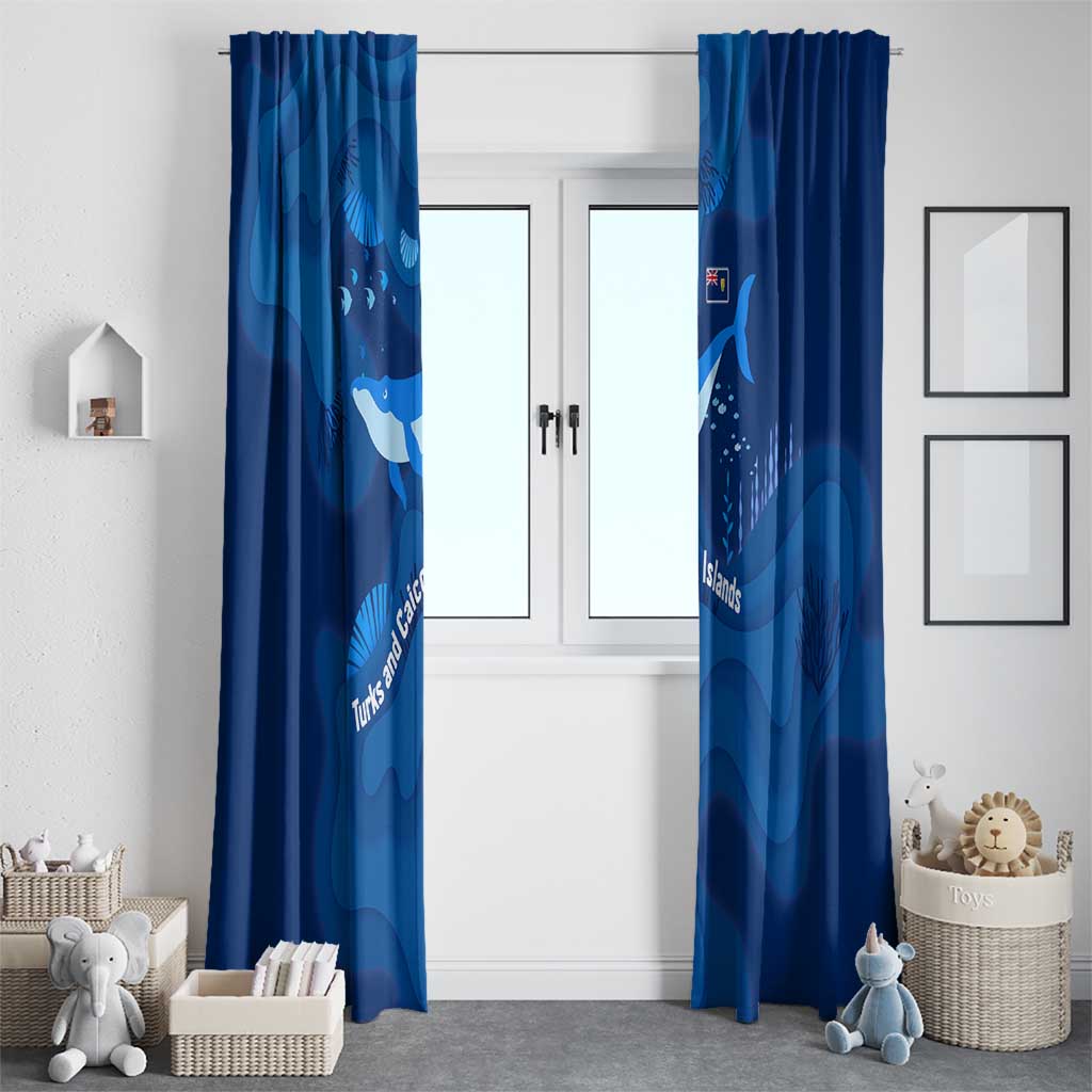 Turks and Caicos Islands Window Curtain with Blue Ocean Whale and Coral Reef Design - Wonder Print Shop
