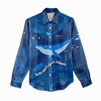 Turks and Caicos Islands Women Casual Shirt with Blue Ocean Whale and Coral Reef Design - Wonder Print Shop