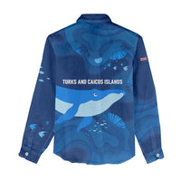 Turks and Caicos Islands Women Casual Shirt with Blue Ocean Whale and Coral Reef Design - Wonder Print Shop
