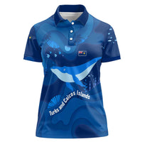 Turks and Caicos Islands Women Polo Shirt with Blue Ocean Whale and Coral Reef Design - Wonder Print Shop