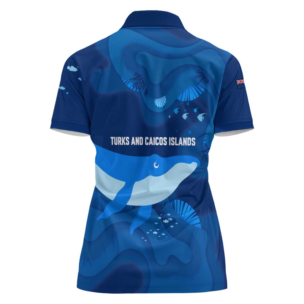 Turks and Caicos Islands Women Polo Shirt with Blue Ocean Whale and Coral Reef Design - Wonder Print Shop