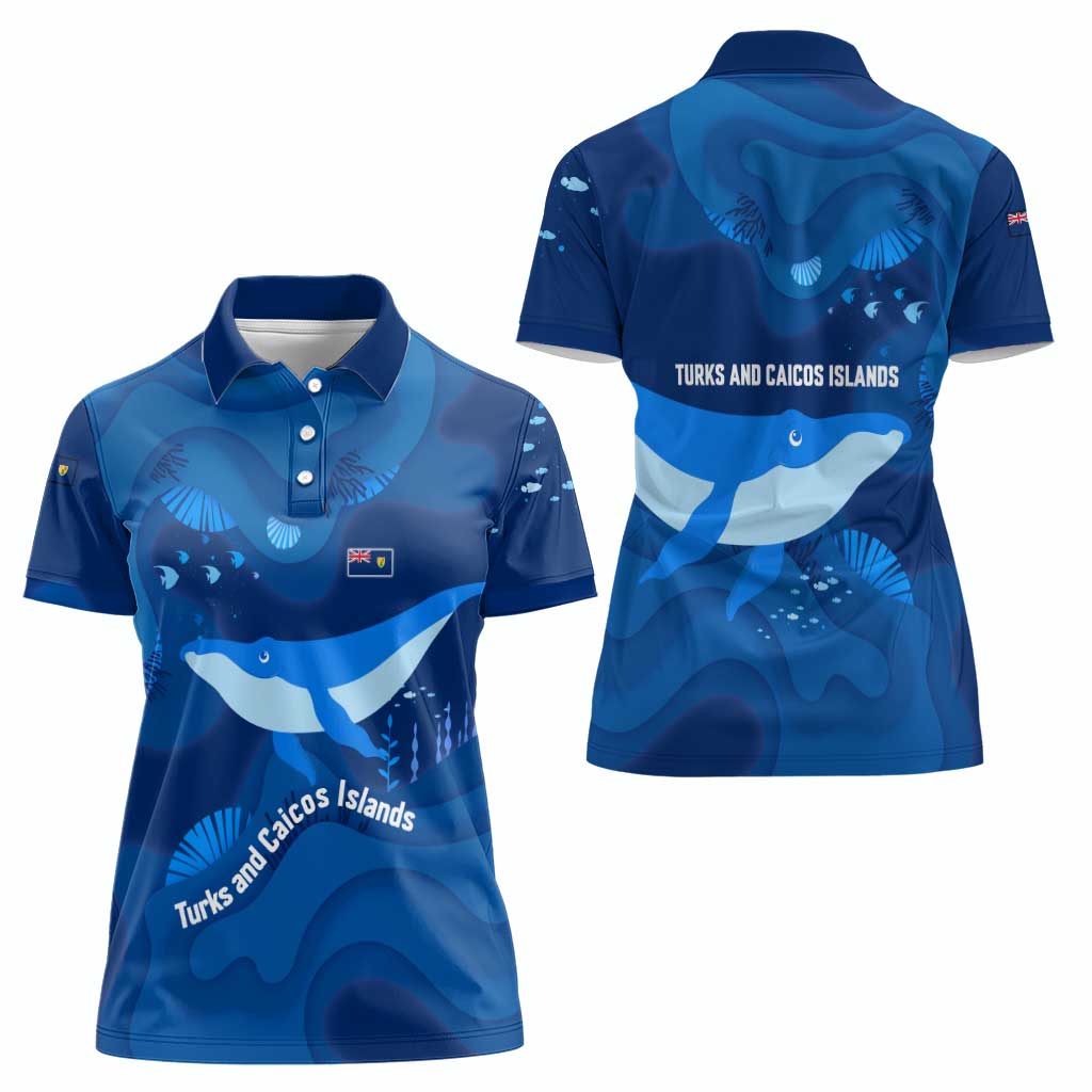 Turks and Caicos Islands Women Polo Shirt with Blue Ocean Whale and Coral Reef Design - Wonder Print Shop