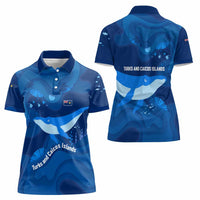 Turks and Caicos Islands Women Polo Shirt with Blue Ocean Whale and Coral Reef Design - Wonder Print Shop