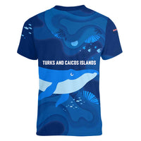 Turks and Caicos Islands Women V-Neck T-Shirt with Blue Ocean Whale and Coral Reef Design - Wonder Print Shop
