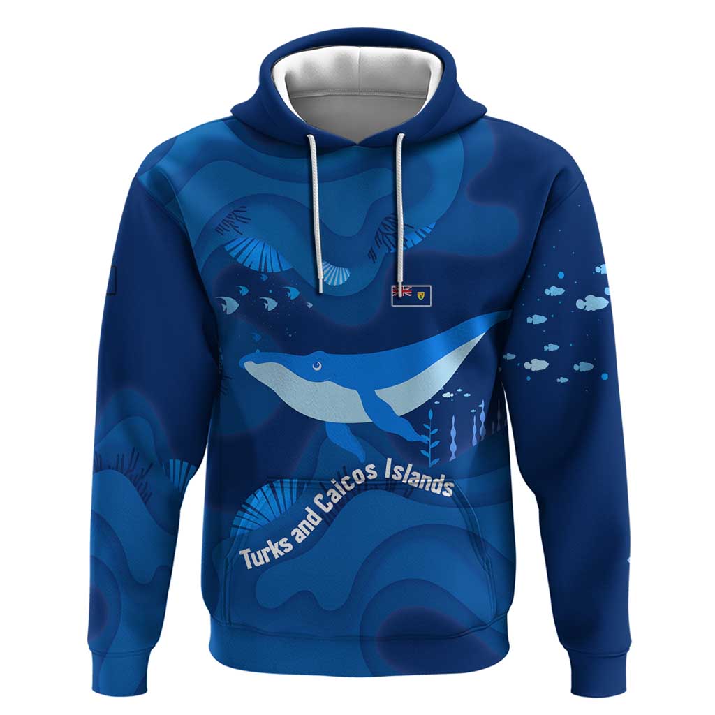Turks and Caicos Islands Zip Hoodie with Blue Ocean Whale and Coral Reef Design - Wonder Print Shop