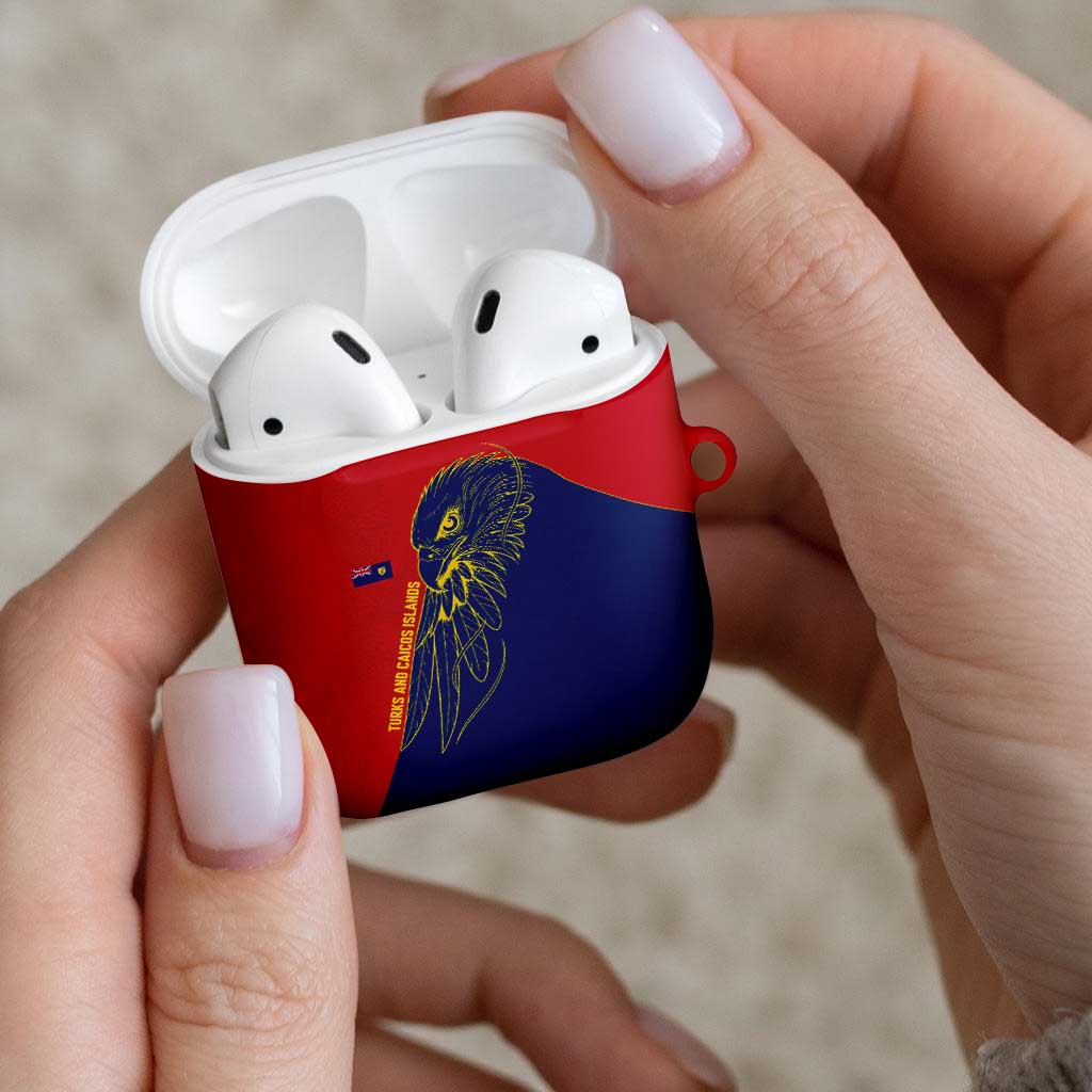 Turks and Caicos Islands AirPods Case with Yellow Hawk Outline and Red Blue Crest Design - Wonder Print Shop
