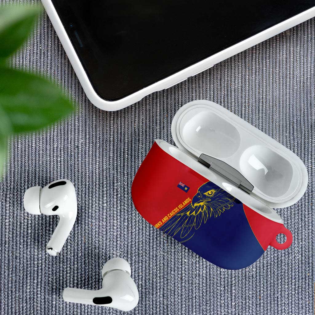 Turks and Caicos Islands AirPods Case with Yellow Hawk Outline and Red Blue Crest Design - Wonder Print Shop