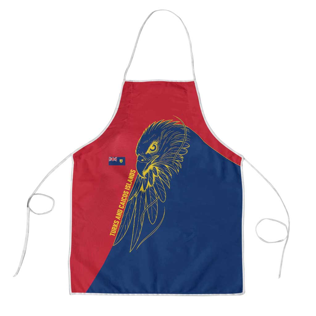 Turks and Caicos Islands Apron with Yellow Hawk Outline and Red Blue Crest Design - Wonder Print Shop