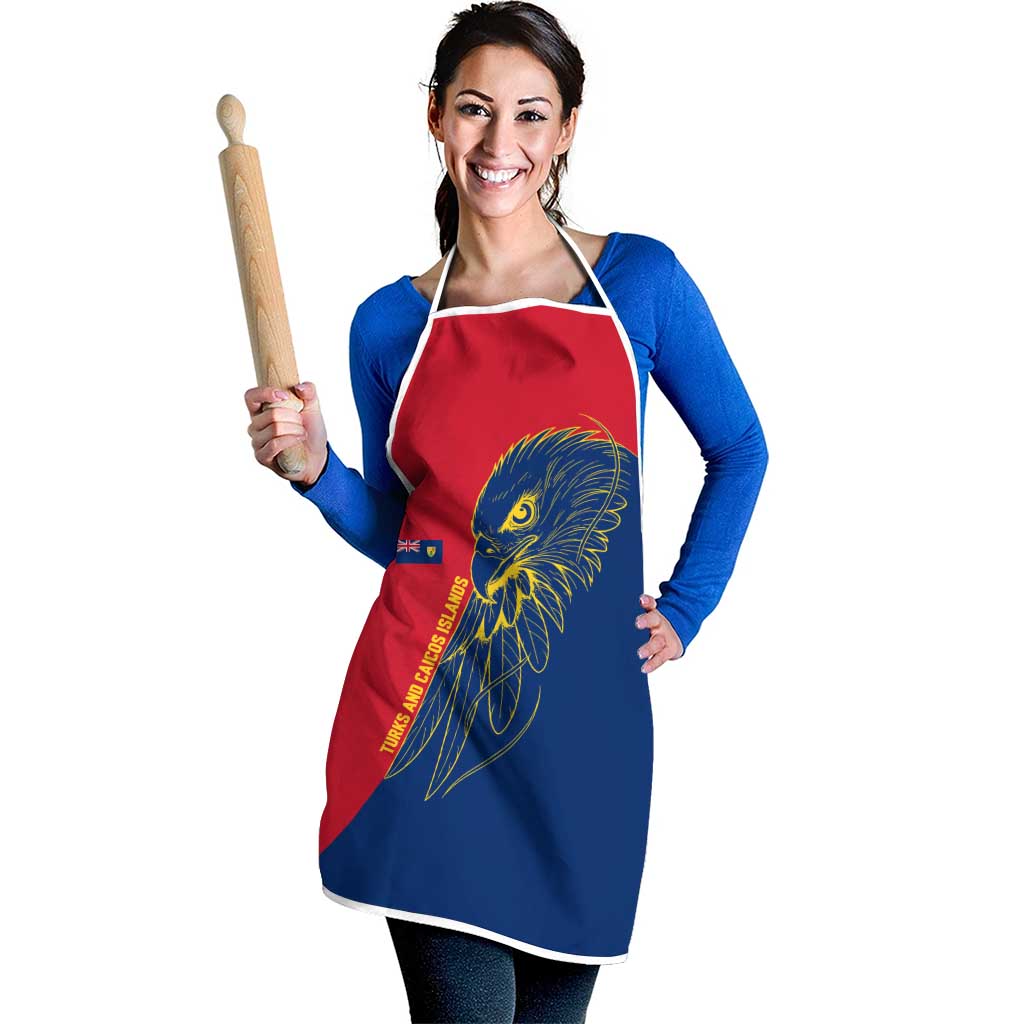 Turks and Caicos Islands Apron with Yellow Hawk Outline and Red Blue Crest Design - Wonder Print Shop