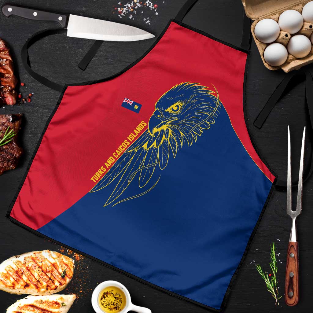 Turks and Caicos Islands Apron with Yellow Hawk Outline and Red Blue Crest Design - Wonder Print Shop
