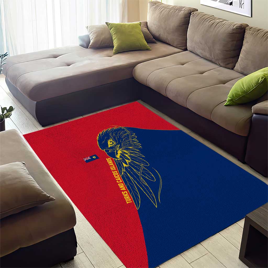 Turks and Caicos Islands Area Rug with Yellow Hawk Outline and Red Blue Crest Design - Wonder Print Shop