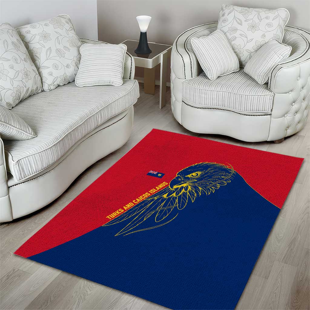 Turks and Caicos Islands Area Rug with Yellow Hawk Outline and Red Blue Crest Design - Wonder Print Shop