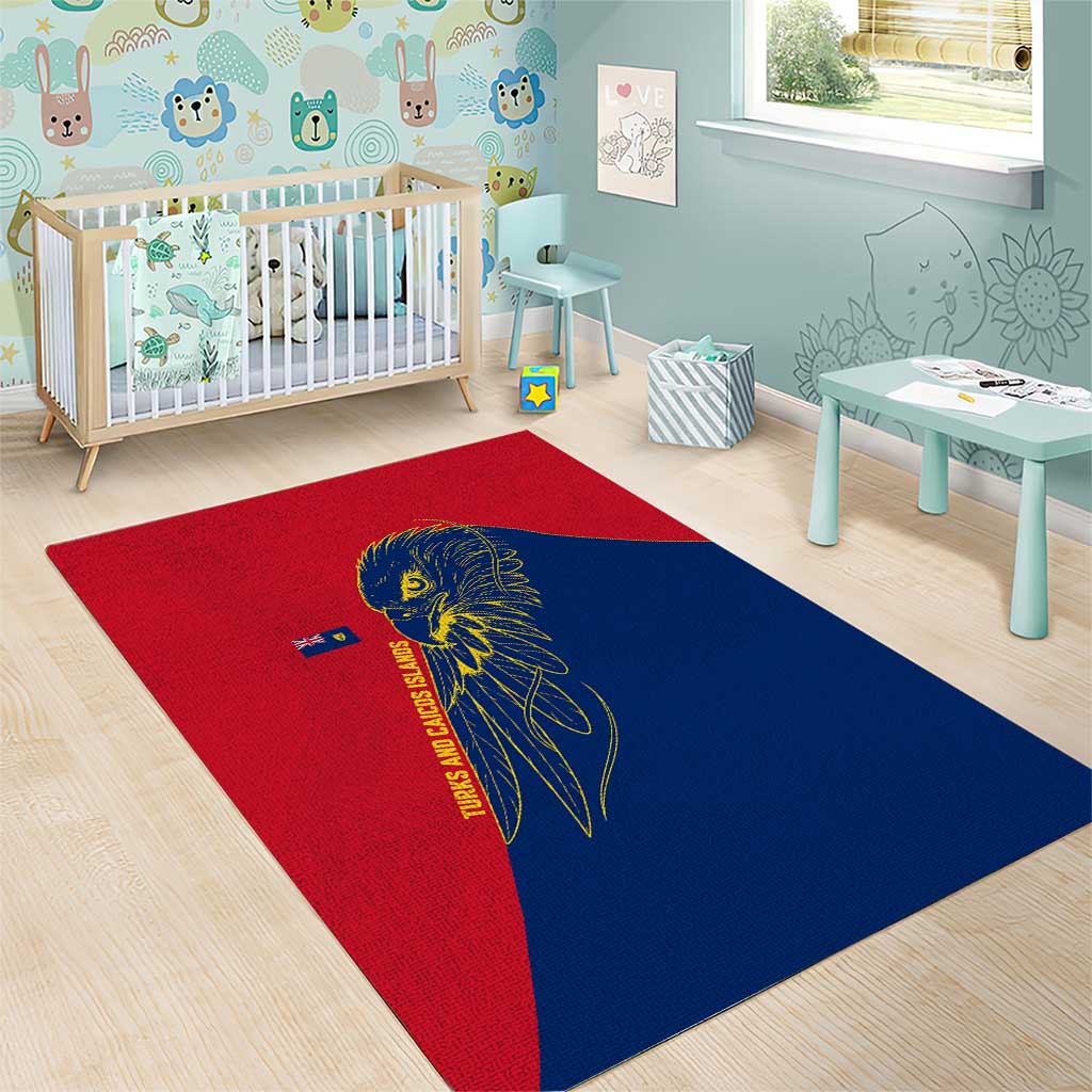 Turks and Caicos Islands Area Rug with Yellow Hawk Outline and Red Blue Crest Design - Wonder Print Shop