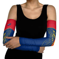 Turks and Caicos Islands Arm Sleeves with Yellow Hawk Outline and Red Blue Crest Design - Wonder Print Shop