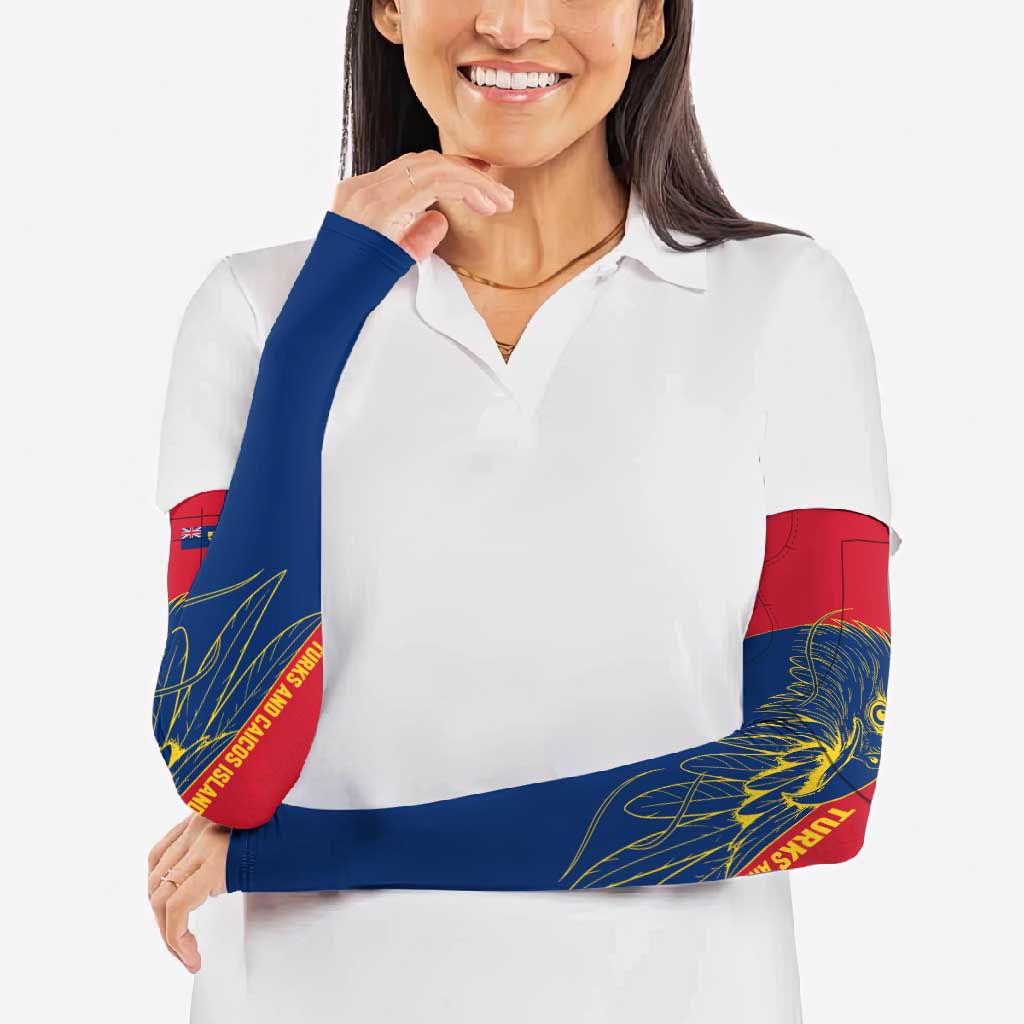Turks and Caicos Islands Arm Sleeves with Yellow Hawk Outline and Red Blue Crest Design - Wonder Print Shop