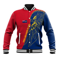 Turks and Caicos Islands Baseball Jacket with Yellow Hawk Outline and Red Blue Crest Design - Wonder Print Shop