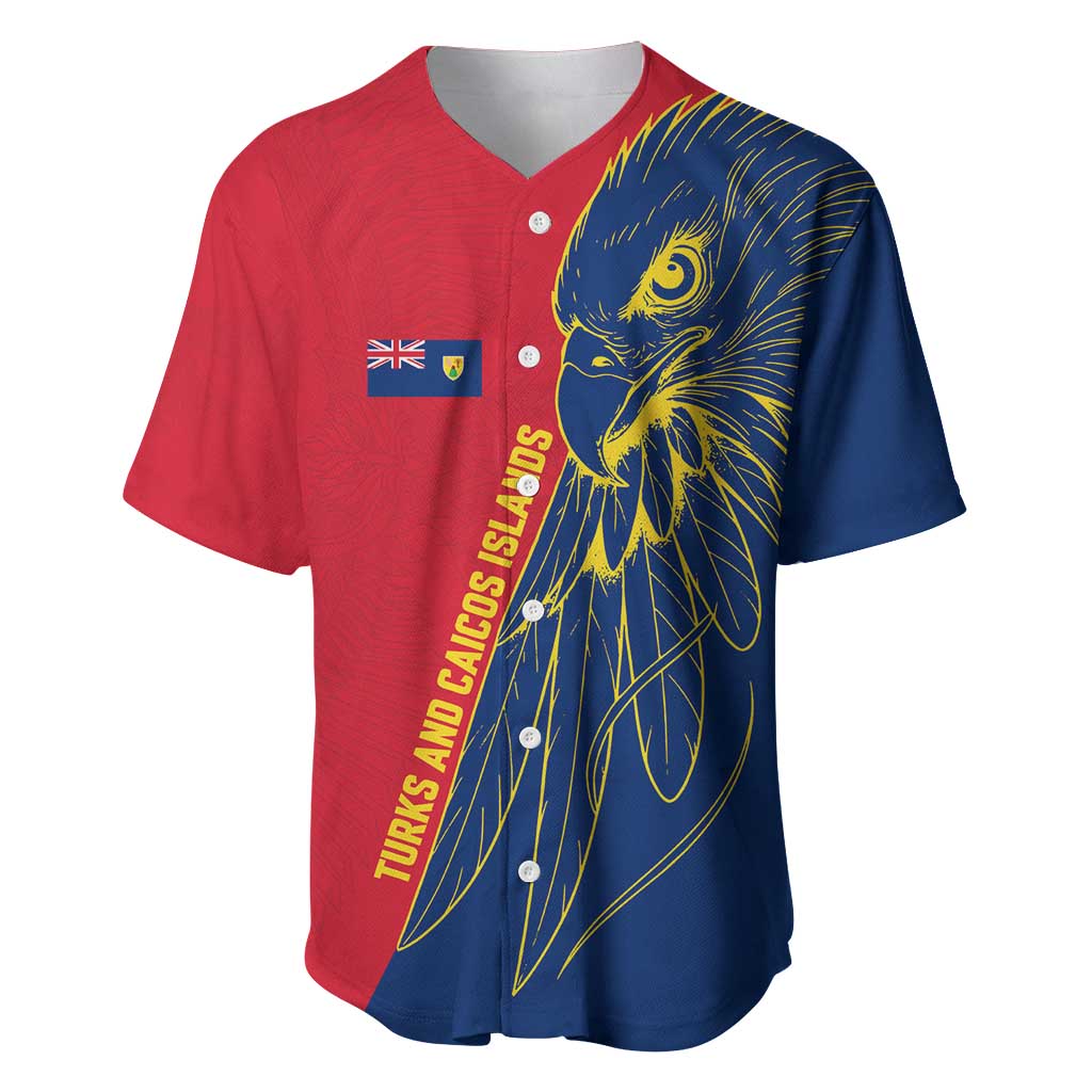 Turks and Caicos Islands Baseball Jersey with Yellow Hawk Outline and Red Blue Crest Design - Wonder Print Shop
