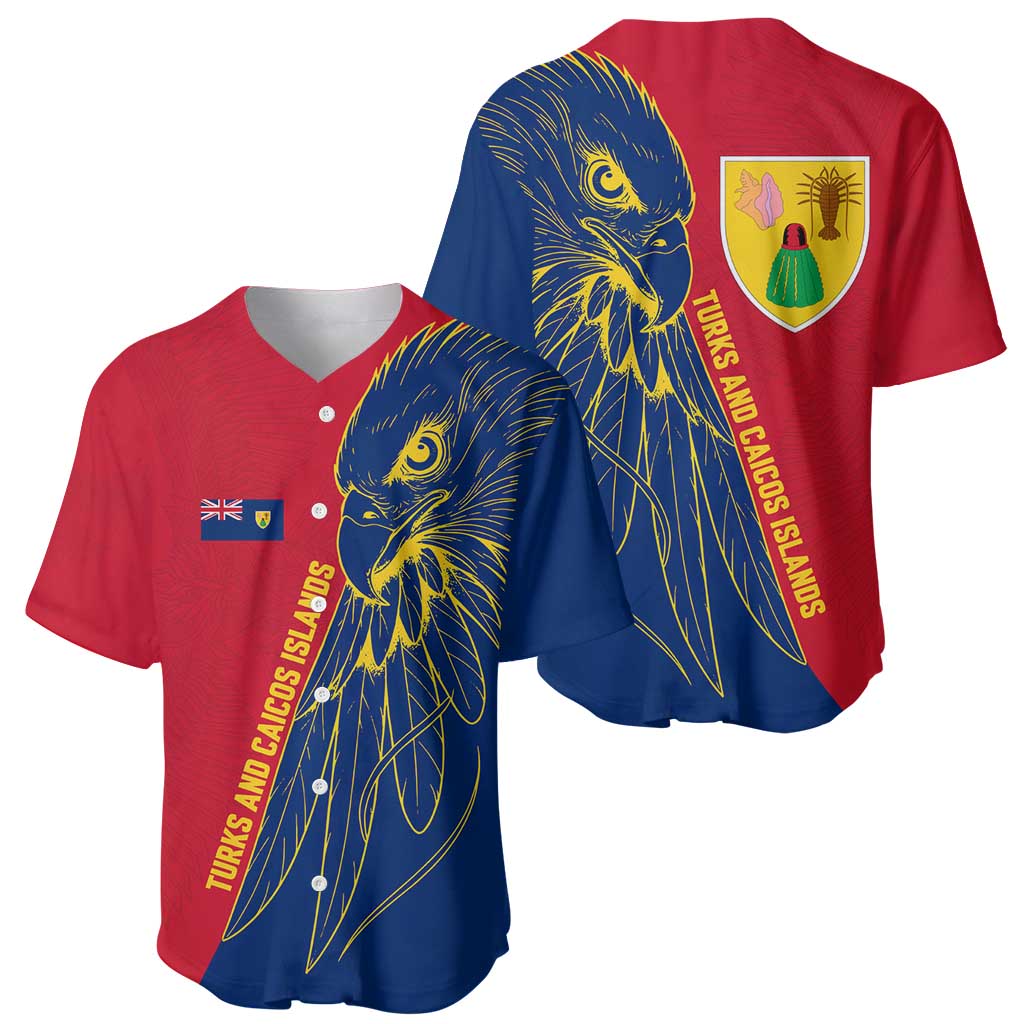Turks and Caicos Islands Baseball Jersey with Yellow Hawk Outline and Red Blue Crest Design - Wonder Print Shop