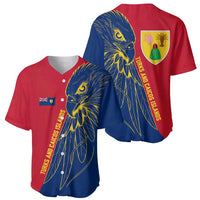 Turks and Caicos Islands Baseball Jersey with Yellow Hawk Outline and Red Blue Crest Design - Wonder Print Shop