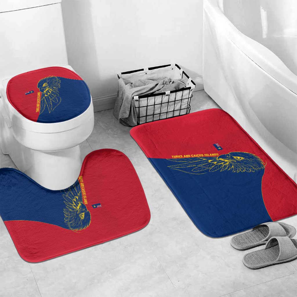 Turks and Caicos Islands Bathroom Set with Yellow Hawk Outline and Red Blue Crest Design - Wonder Print Shop