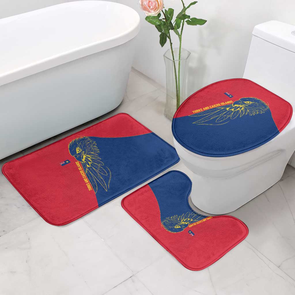 Turks and Caicos Islands Bathroom Set with Yellow Hawk Outline and Red Blue Crest Design - Wonder Print Shop