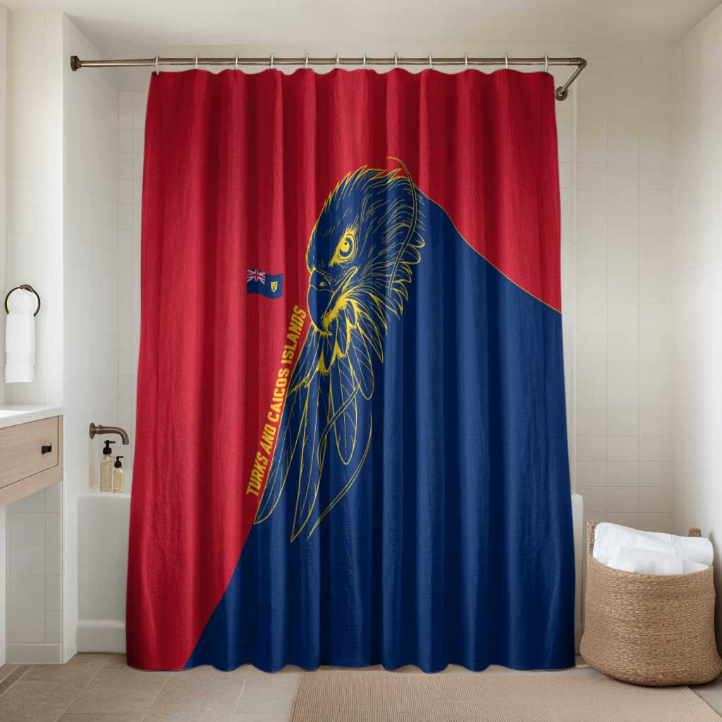 Turks and Caicos Islands Bathroom Set with Yellow Hawk Outline and Red Blue Crest Design - Wonder Print Shop