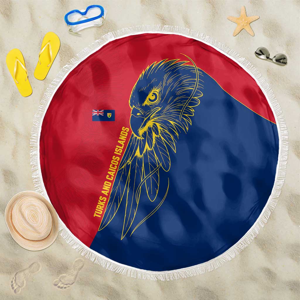 Turks and Caicos Islands Beach Blanket with Yellow Hawk Outline and Red Blue Crest Design - Wonder Print Shop