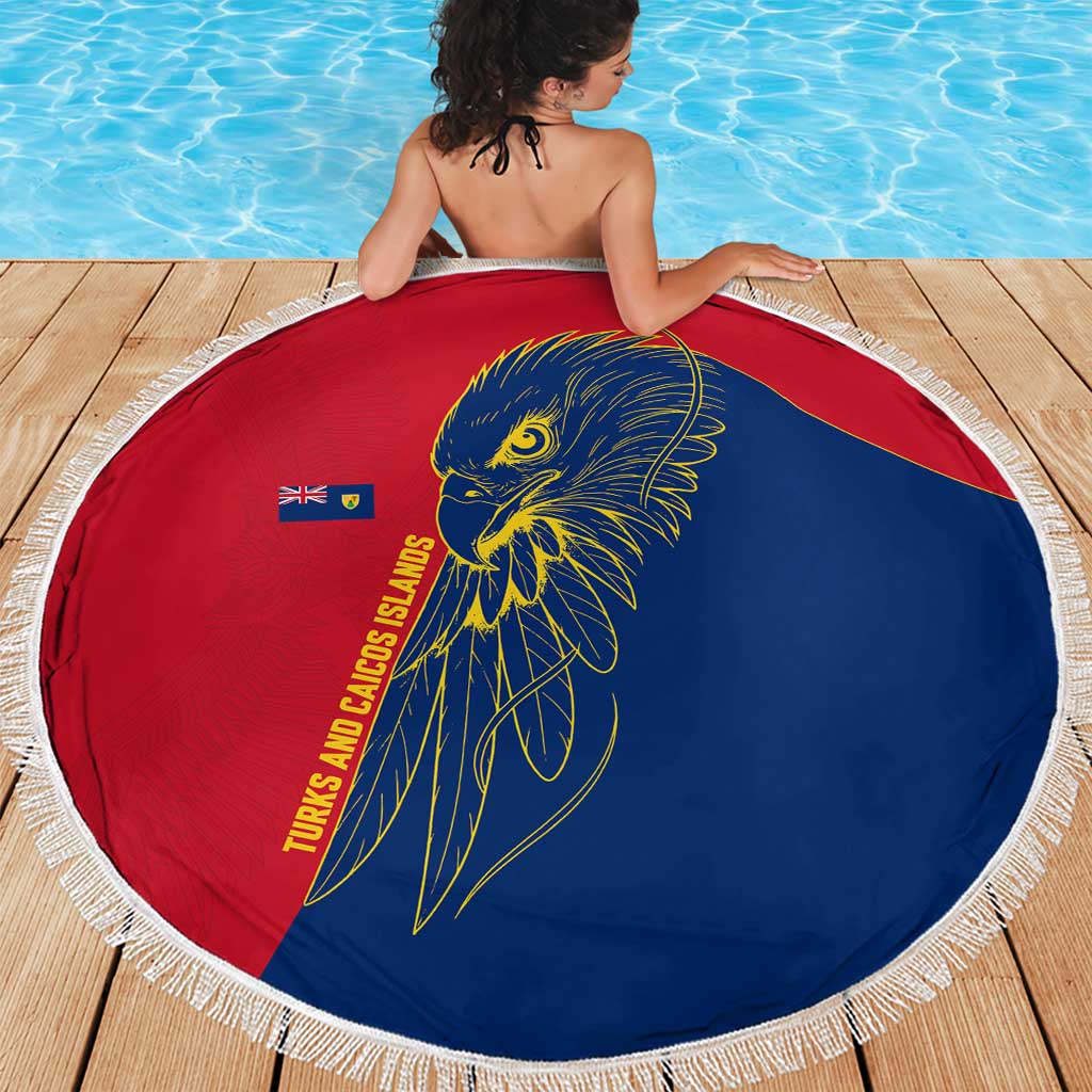 Turks and Caicos Islands Beach Blanket with Yellow Hawk Outline and Red Blue Crest Design - Wonder Print Shop