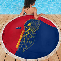Turks and Caicos Islands Beach Blanket with Yellow Hawk Outline and Red Blue Crest Design - Wonder Print Shop
