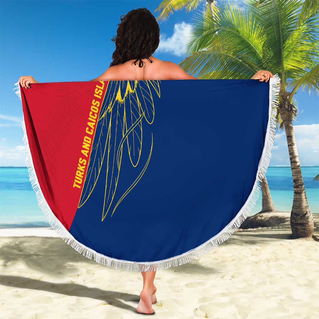 Turks and Caicos Islands Beach Blanket with Yellow Hawk Outline and Red Blue Crest Design - Wonder Print Shop