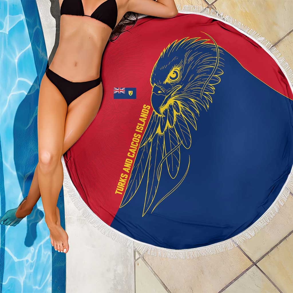Turks and Caicos Islands Beach Blanket with Yellow Hawk Outline and Red Blue Crest Design - Wonder Print Shop
