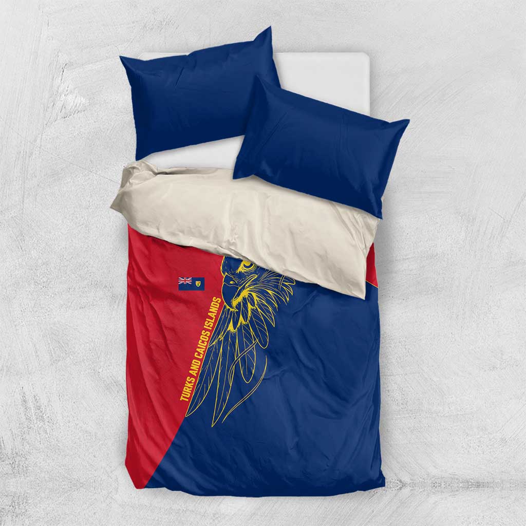 Turks and Caicos Islands Bedding Set with Yellow Hawk Outline and Red Blue Crest Design - Wonder Print Shop