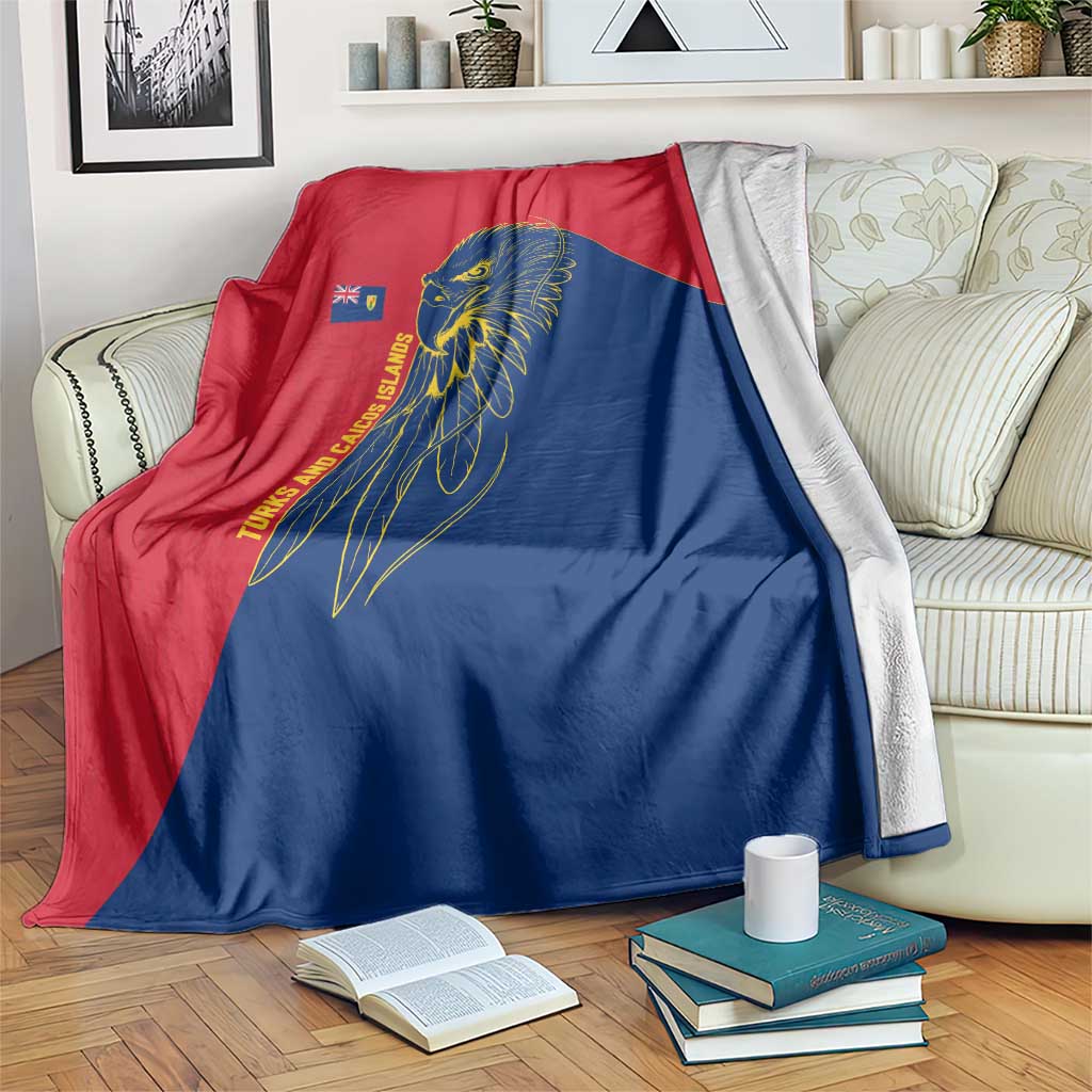 Turks and Caicos Islands Blanket with Yellow Hawk Outline and Red Blue Crest Design - Wonder Print Shop