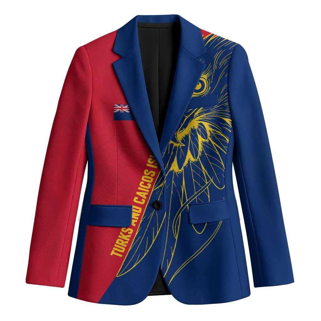 Turks and Caicos Islands Blazer with Yellow Hawk Outline and Red Blue Crest Design - Wonder Print Shop