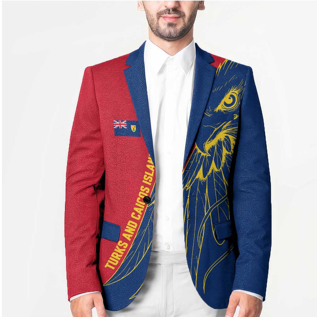 Turks and Caicos Islands Blazer with Yellow Hawk Outline and Red Blue Crest Design - Wonder Print Shop