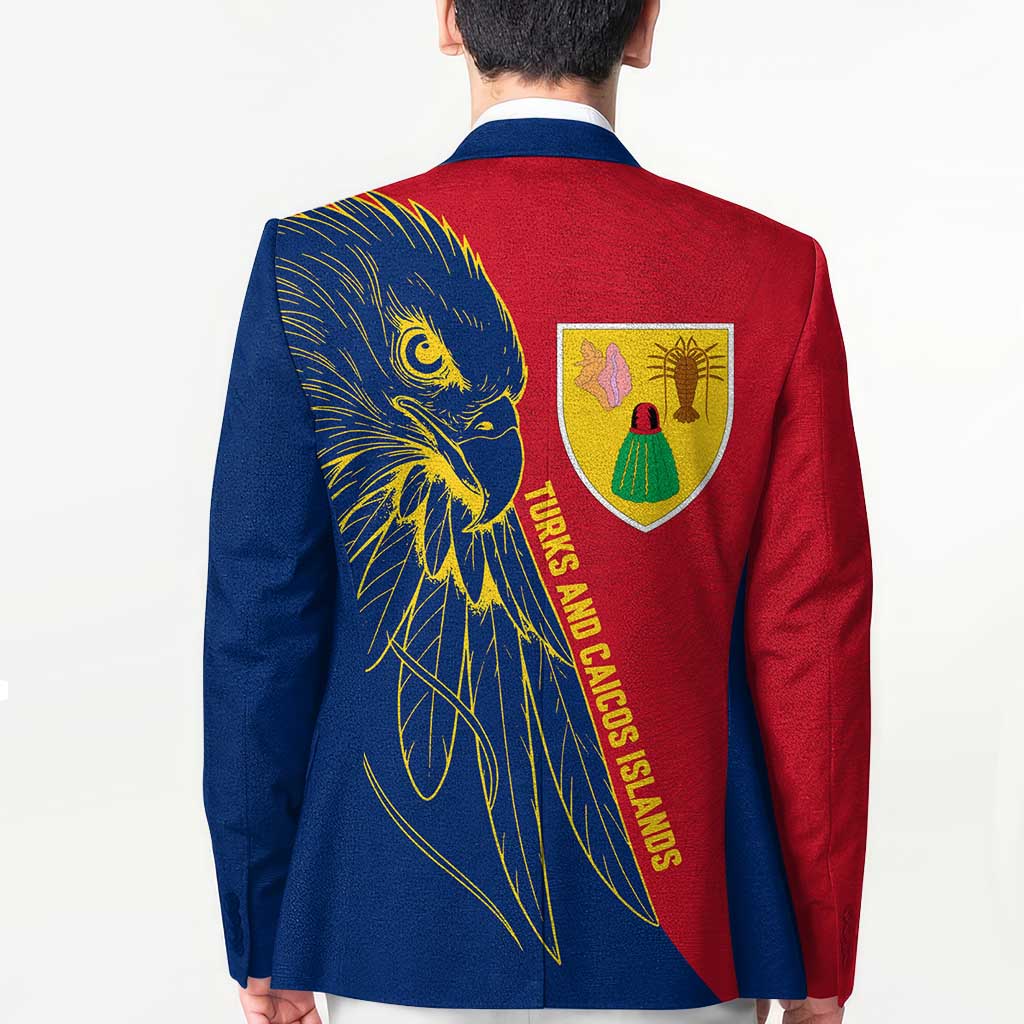 Turks and Caicos Islands Blazer with Yellow Hawk Outline and Red Blue Crest Design - Wonder Print Shop