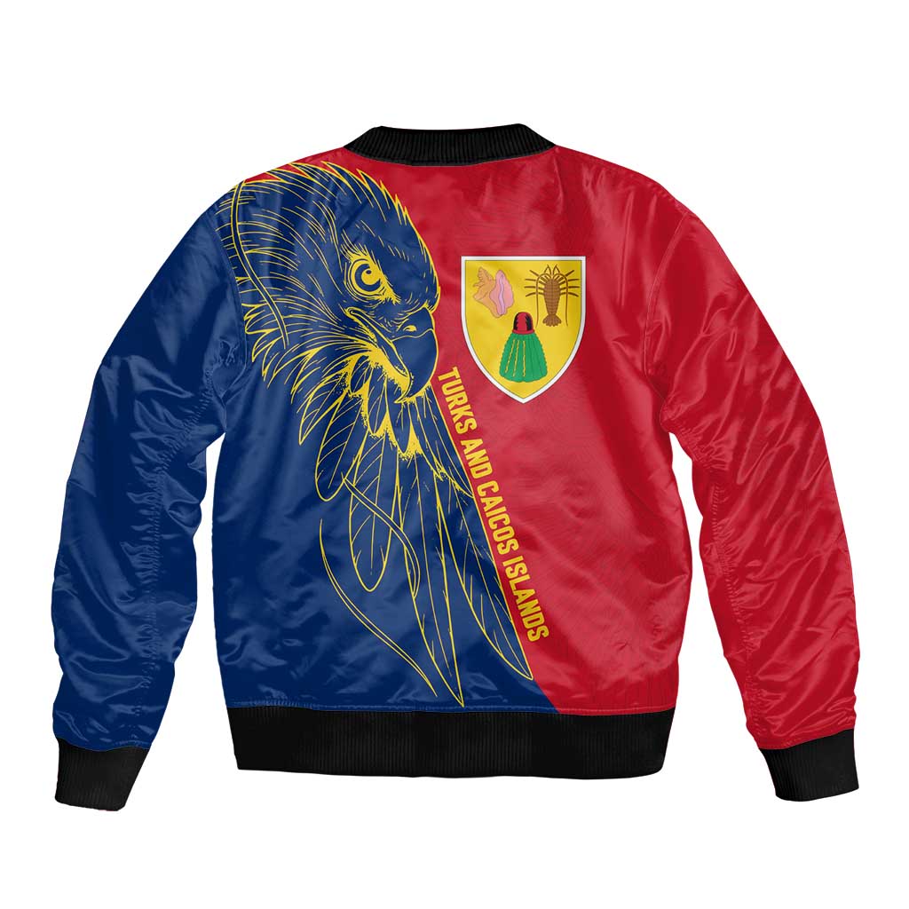 Turks and Caicos Islands Bomber Jacket with Yellow Hawk Outline and Red Blue Crest Design - Wonder Print Shop