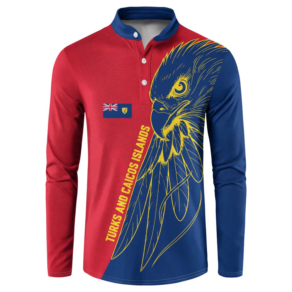 Turks and Caicos Islands Button Sweatshirt with Yellow Hawk Outline and Red Blue Crest Design - Wonder Print Shop