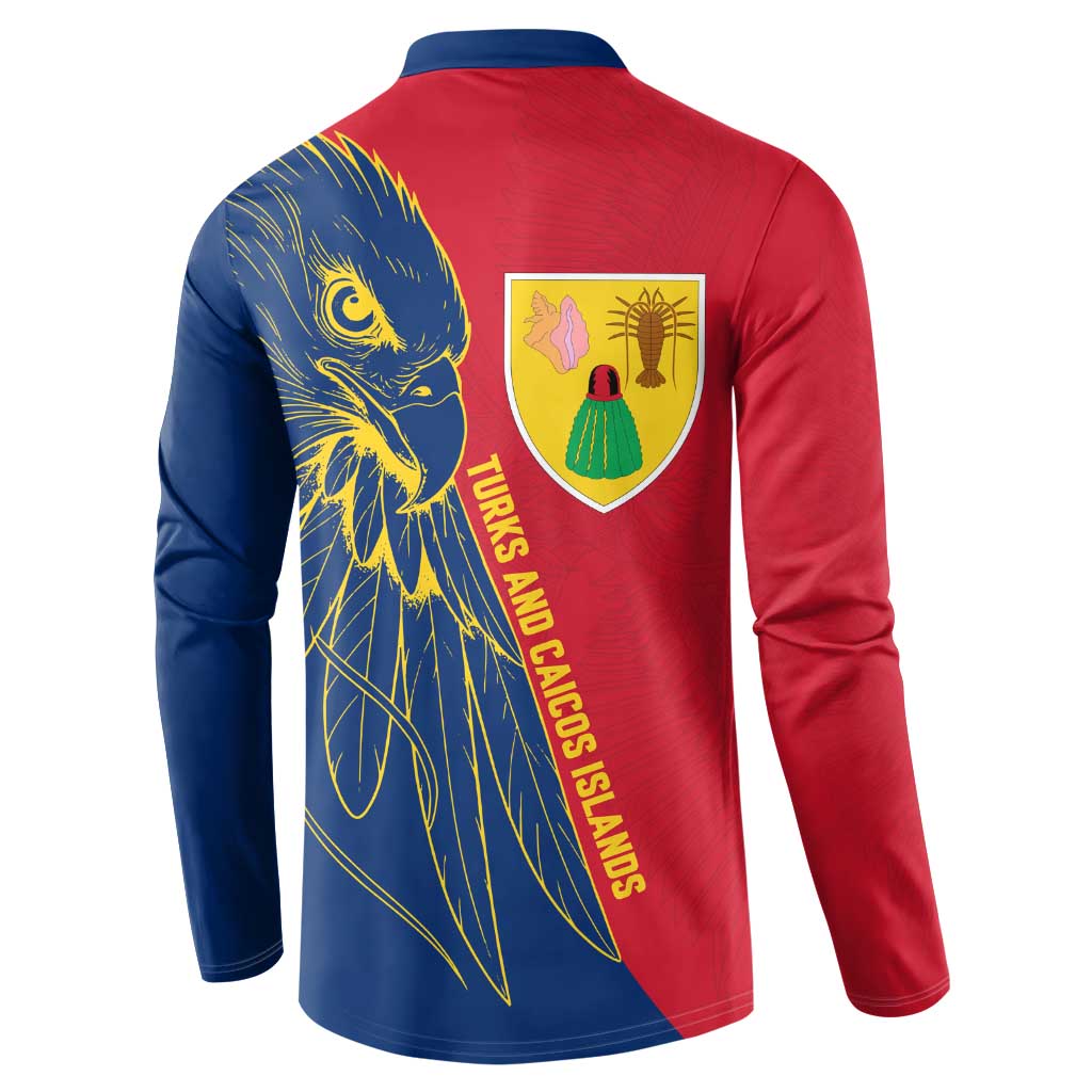 Turks and Caicos Islands Button Sweatshirt with Yellow Hawk Outline and Red Blue Crest Design - Wonder Print Shop