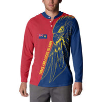 Turks and Caicos Islands Button Sweatshirt with Yellow Hawk Outline and Red Blue Crest Design - Wonder Print Shop