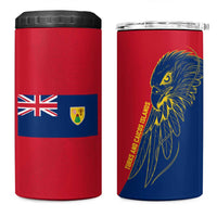 Turks and Caicos Islands 4 in 1 Can Cooler Tumbler with Yellow Hawk Outline and Red Blue Crest Design - Wonder Print Shop
