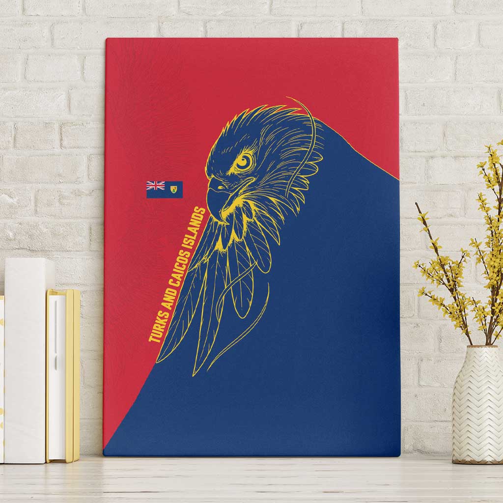 Turks and Caicos Islands Canvas Wall Art with Yellow Hawk Outline and Red Blue Crest Design - Wonder Print Shop