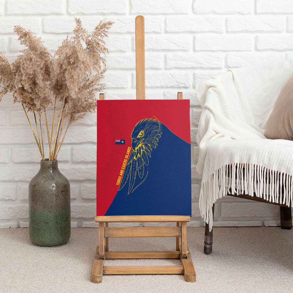 Turks and Caicos Islands Canvas Wall Art with Yellow Hawk Outline and Red Blue Crest Design - Wonder Print Shop