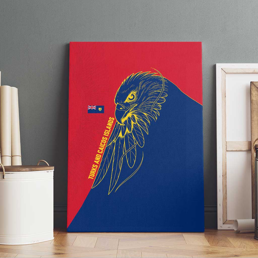 Turks and Caicos Islands Canvas Wall Art with Yellow Hawk Outline and Red Blue Crest Design - Wonder Print Shop
