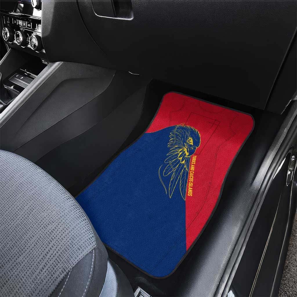 Turks and Caicos Islands Car Mats with Yellow Hawk Outline and Red Blue Crest Design - Wonder Print Shop