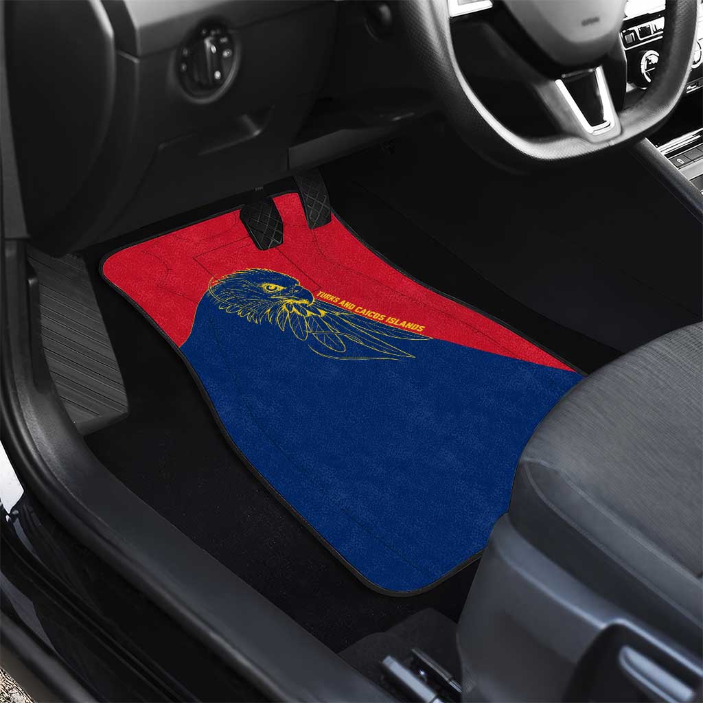 Turks and Caicos Islands Car Mats with Yellow Hawk Outline and Red Blue Crest Design - Wonder Print Shop
